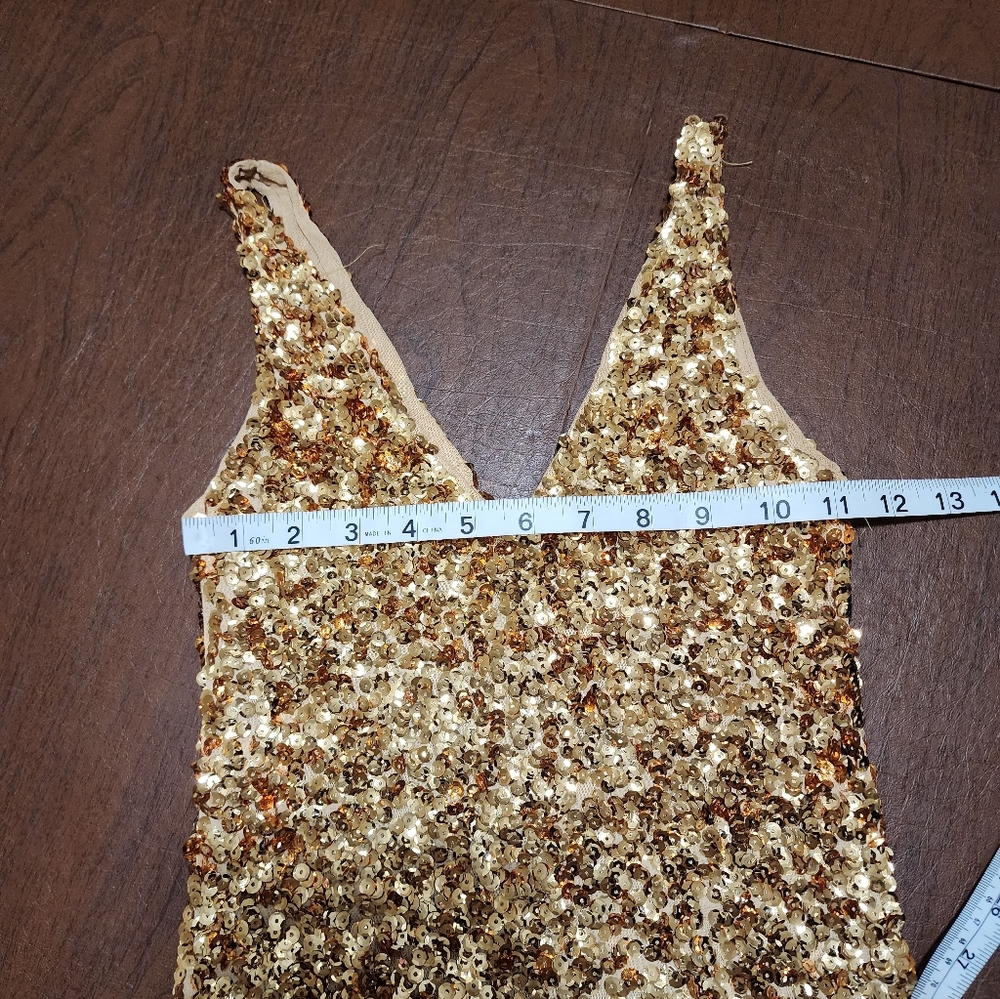 Gold Sequin Sleeveless Dress - Picture 3 of 7